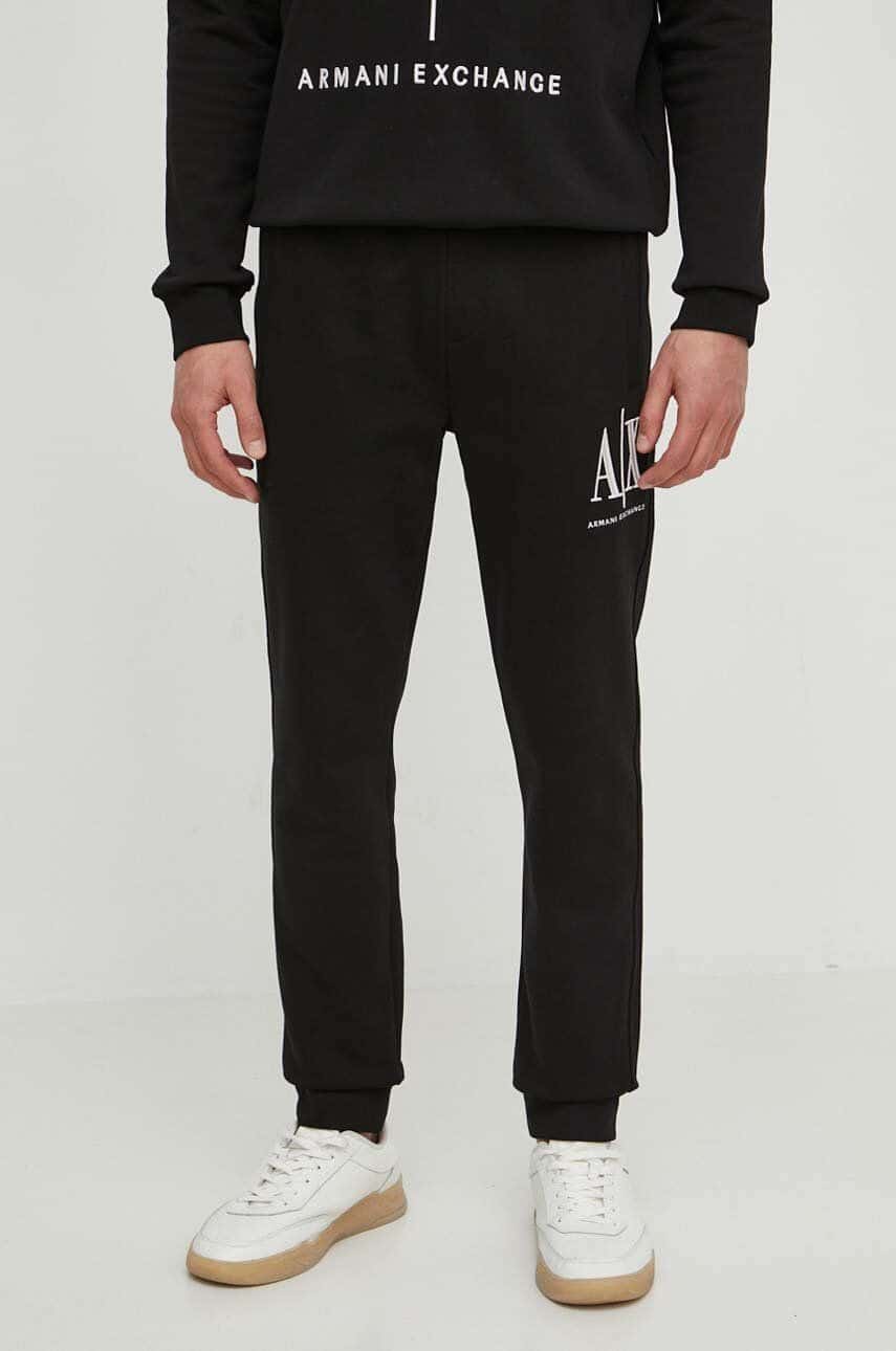 Nohavice Armani Exchange pánske, čierna farba, jednofarebné, 8NZPPA ZJ1ZZ NOS