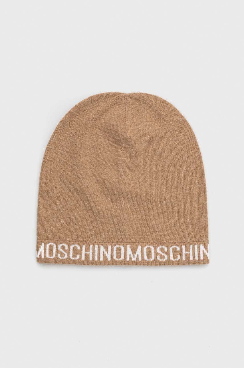 Vlnená čiapka Moschino hnedá farba, z tenkej pleteniny, vlnená