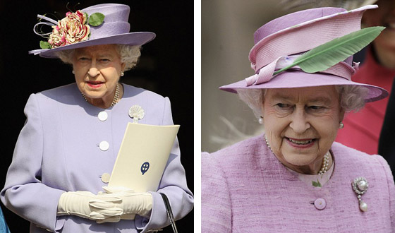 Kráľovná Alžbeta vo fialových kostýmoch