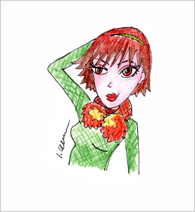 Skica ženy s brmbolcovým šálom