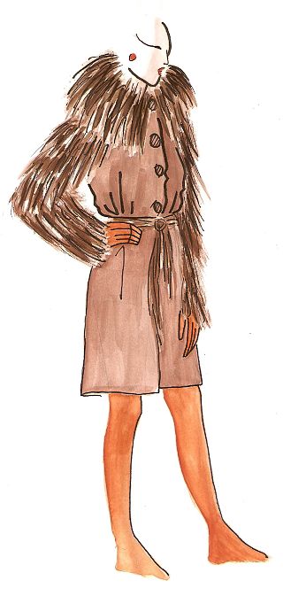 Skica žena v huňatom kožuchu
