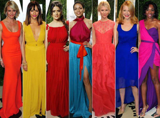 Ukážka rôznofarebných šiat z Oscarov