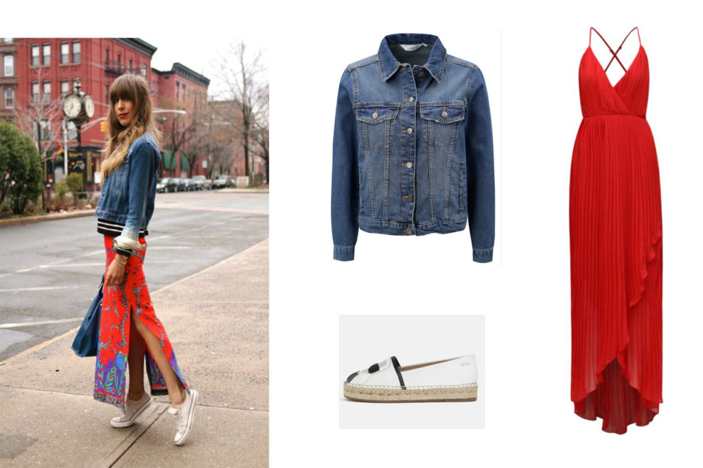 Blogerka a outfit s červenými maxi šatami na bežné nosenie