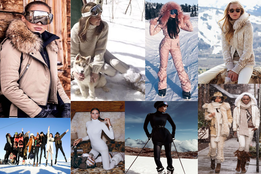 ukážka rôznych stylingov žien na lyžovačke