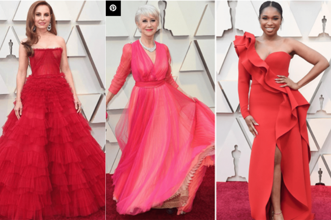 ukážka červených šiat celebrít na udeľovaní Oskarov 2019